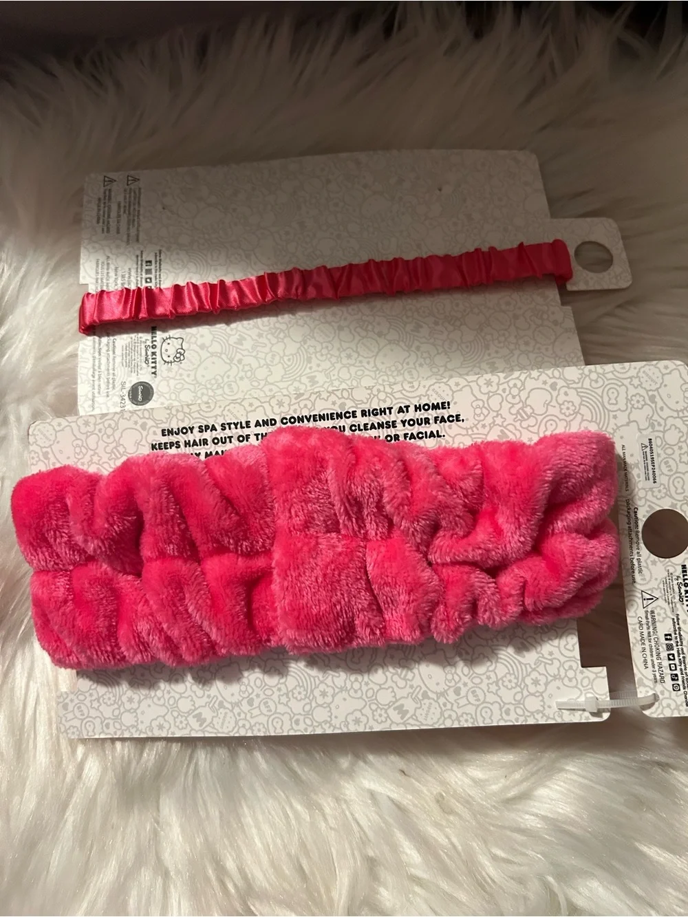 Hello Kitty White & Bright Pink Plush Eye Mask and Headband Set